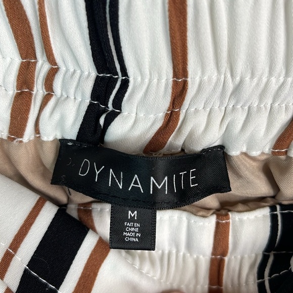 DYNAMITE Striped Pants High Waist Elastic Drawstring Waist Ivory Brown Black M - Picture 6 of 10